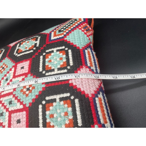 Boho Geometric Needlepoint Throw Pillow Colorful Geometric 12x12 Southwestern - Picture 2 of 5